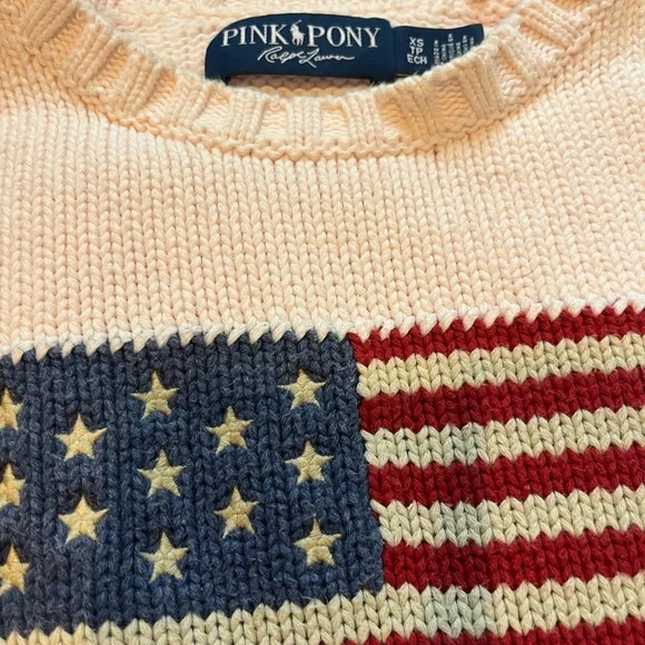RARE Ralph Lauren Pink Pony American Flag Sweater USA Knit Crewneck - XS - Picture 4 of 7